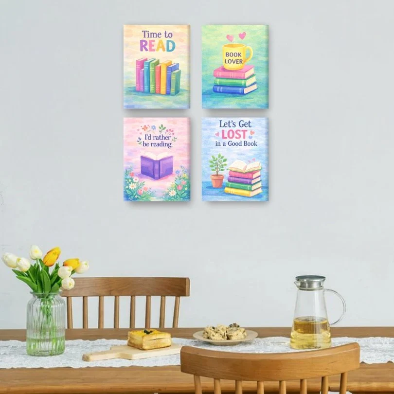 4 Mini Paintings - Colorful Books Set - Image 2
