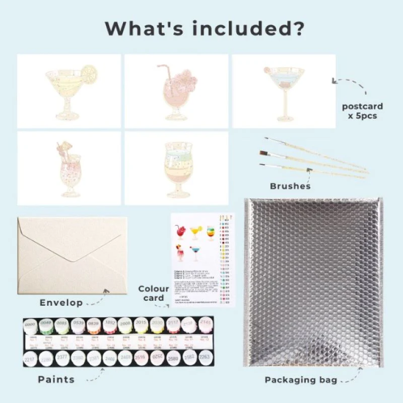 5 Postcards – Cocktail Set | Paint by Number - Image 2
