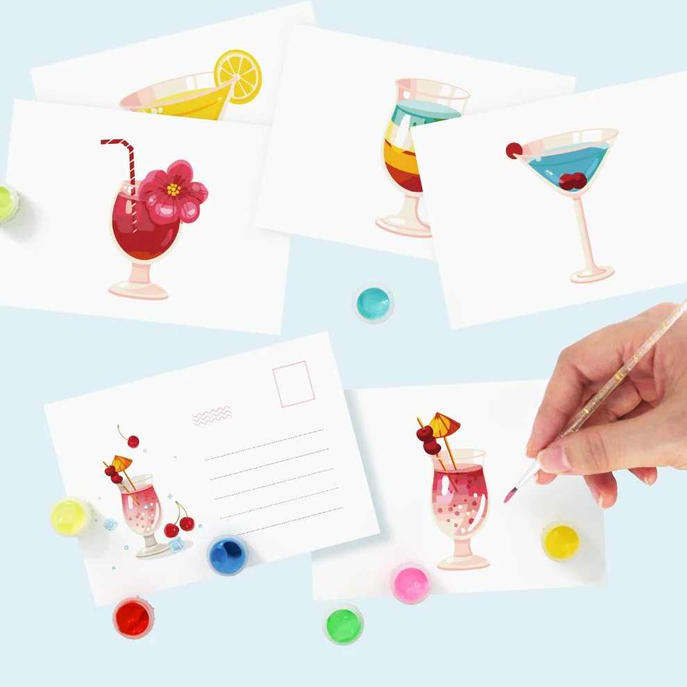 5 Postcards – Cocktail Set | Paint by Number - Image 6