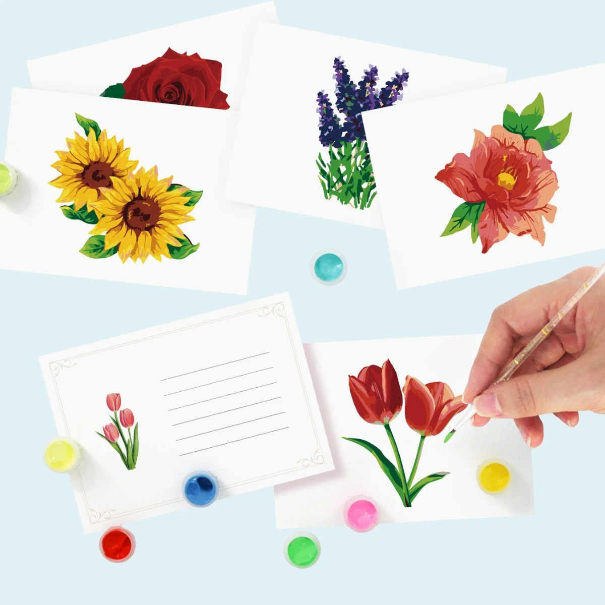 5 Postcards – Flowers Set | Paint by Number - Image 5
