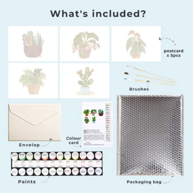 5 Postcards – Houseplants Set | Paint by Number - Image 2