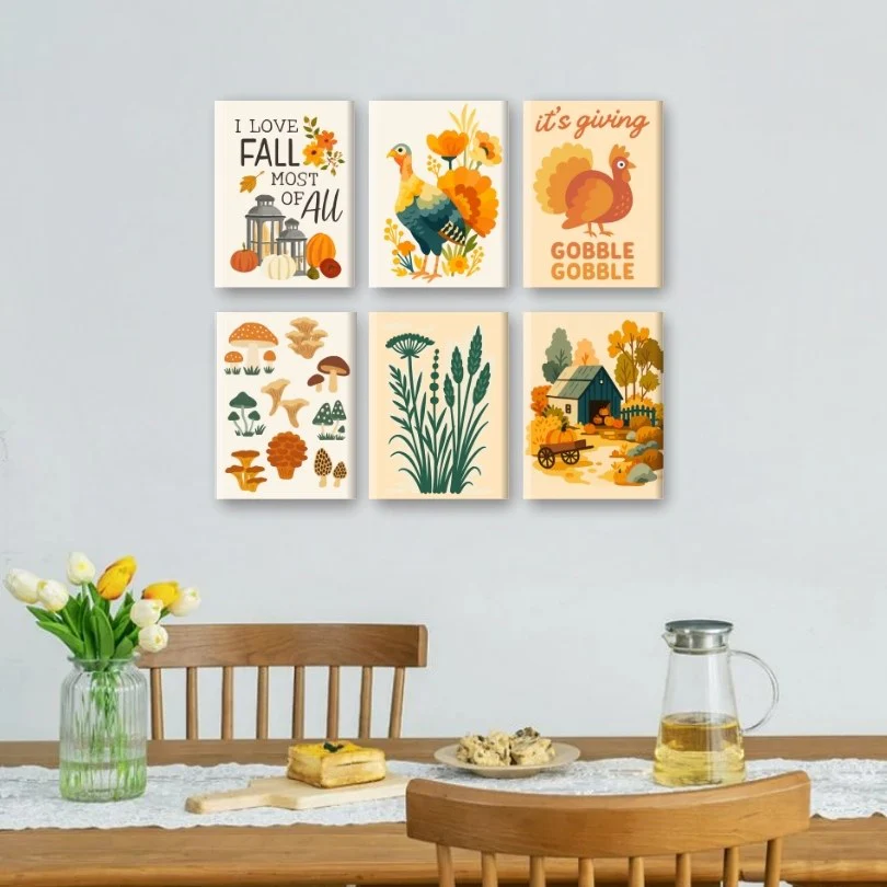 6 Mini Paintings - Autumn & Turkeys Set - Image 2