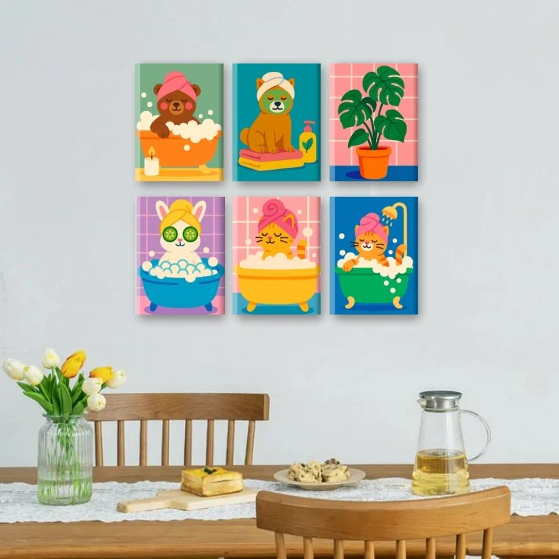 6 Mini Paintings | Bathroom Animals Set - Image 2