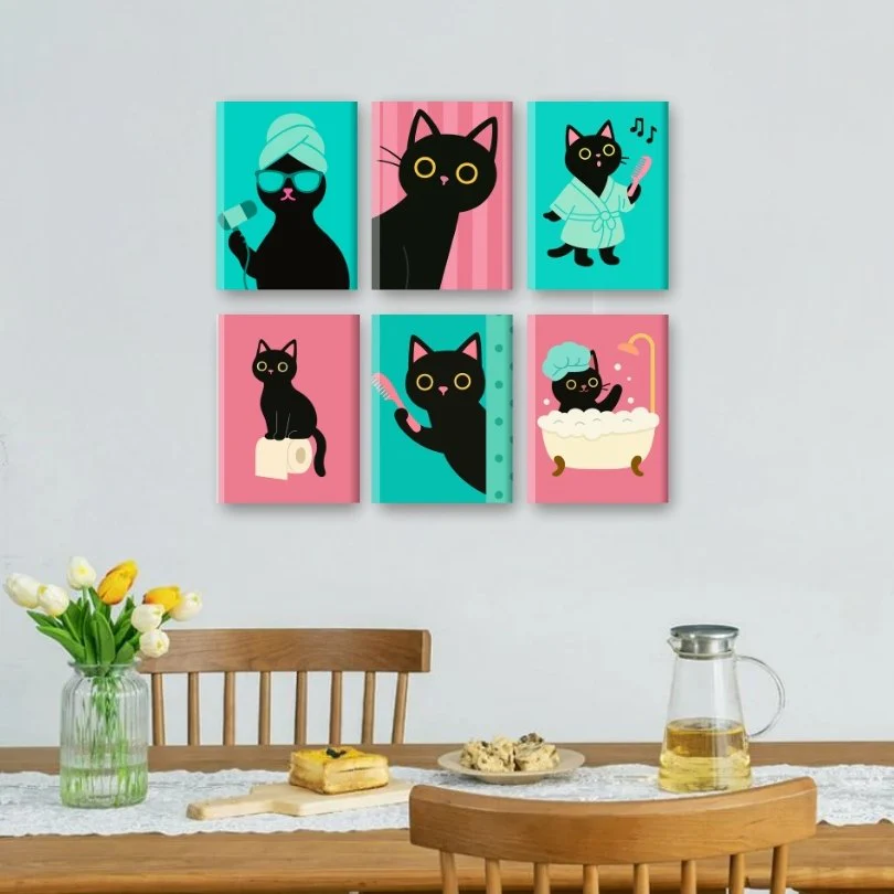 6 Mini Paintings | Bathroom Cat Set - Image 2