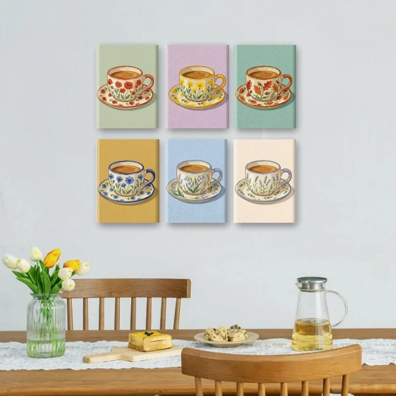 6 Mini Paintings - Blooming Teacups Set - Image 2