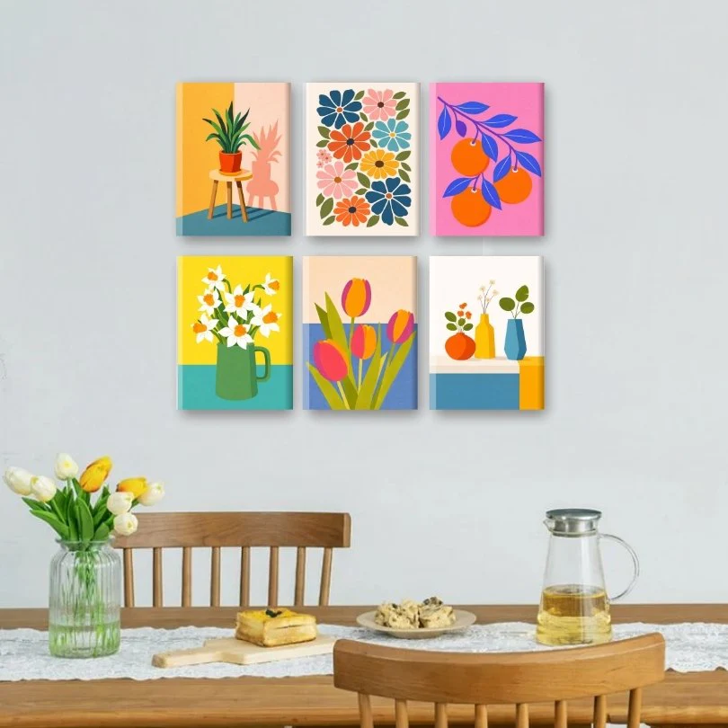 6 Mini Paintings - Botanical Flowers & Plants Set - Image 2