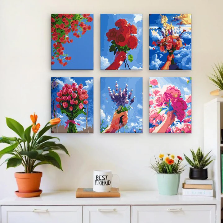 6 Mini Paintings - Bouquets in the Sky Set - Image 2