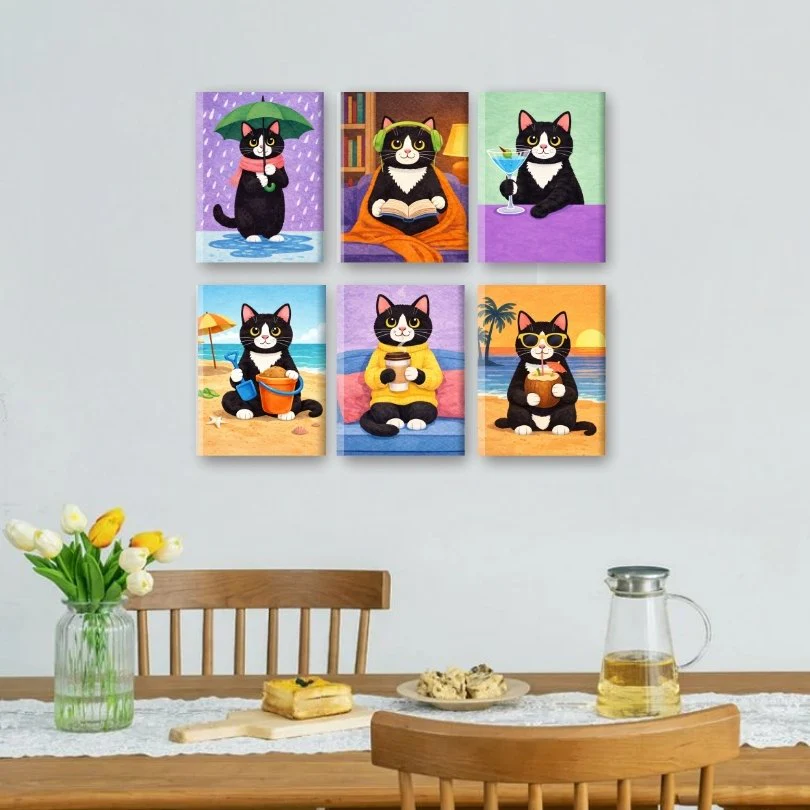 6 Mini Paintings - Cat Moments Set - Image 2