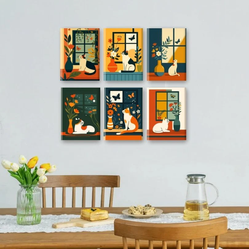 6 Mini Paintings | Cats at the Window Set - Image 2