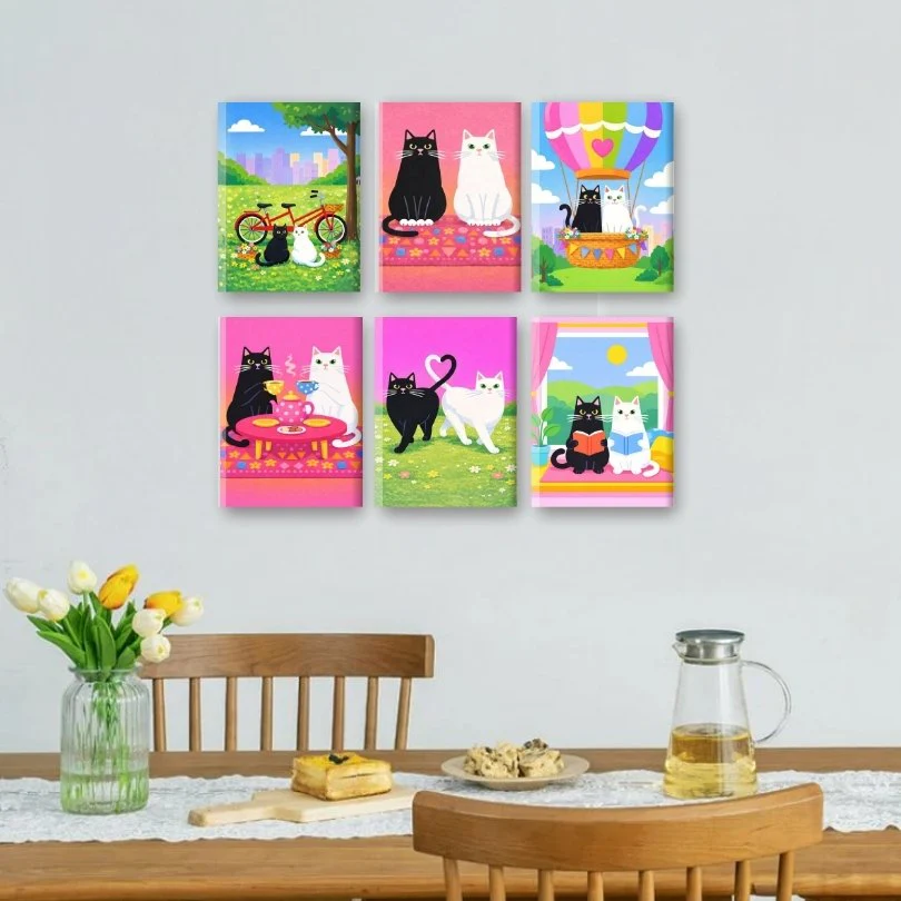 6 Mini Paintings - Cats in Love Set - Image 2
