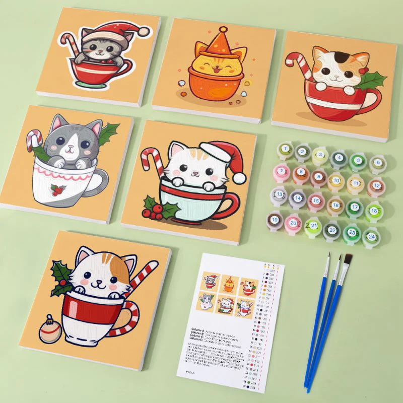 6 Mini Paintings - Christmas Cats - Image 4