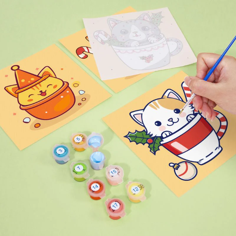 6 Mini Paintings - Christmas Cats - Image 5