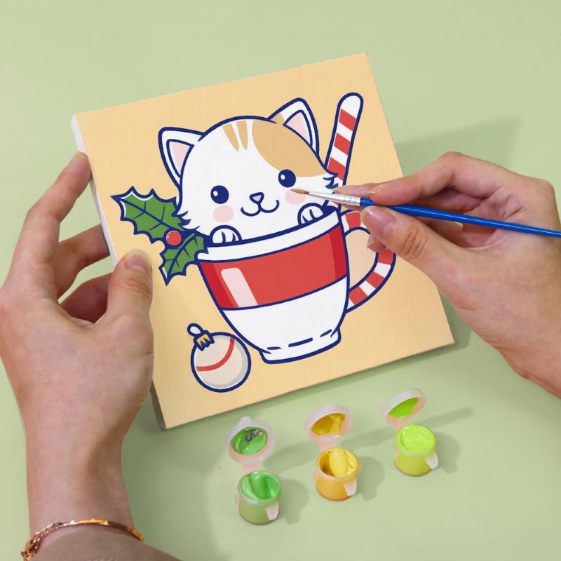 6 Mini Paintings - Christmas Cats - Image 7