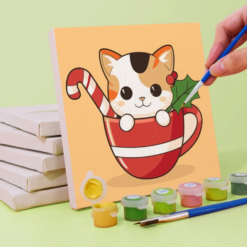6 Mini Paintings - Christmas Cats - Image 9