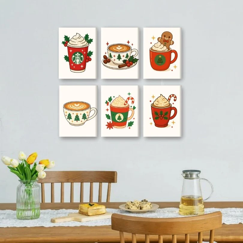 6 Mini Paintings - Christmas Coffee Set - Image 2