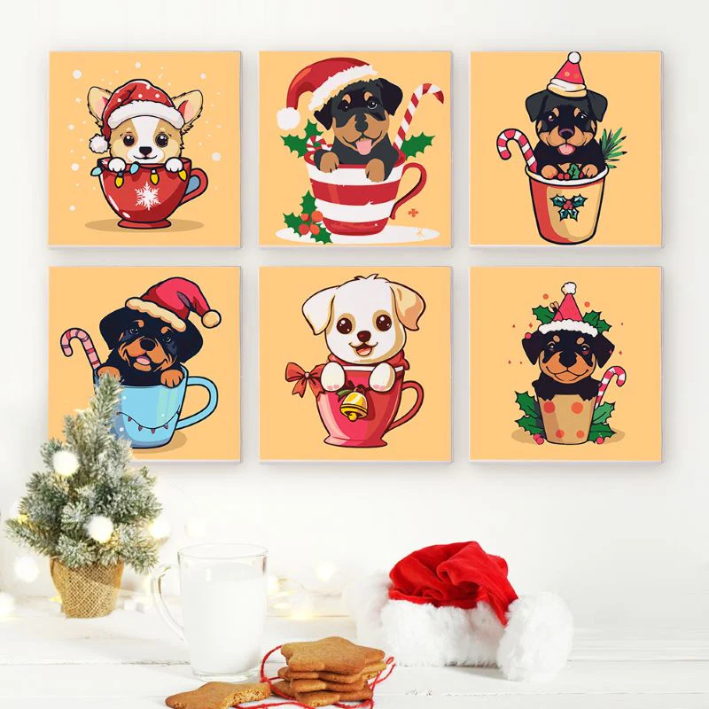 6 Mini Paintings - Christmas Dogs - Image 2