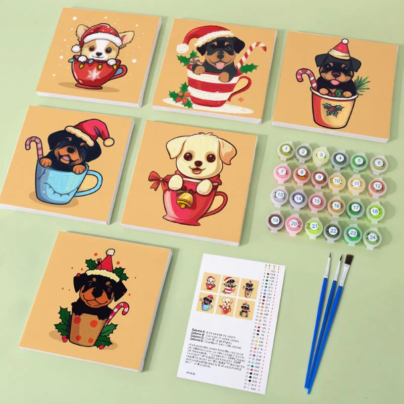 6 Mini Paintings - Christmas Dogs - Image 4