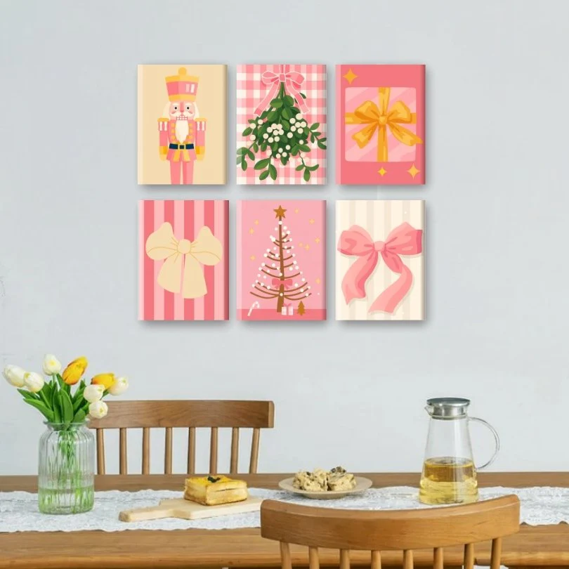 6 Mini Paintings - Christmas in Pink Set - Image 2