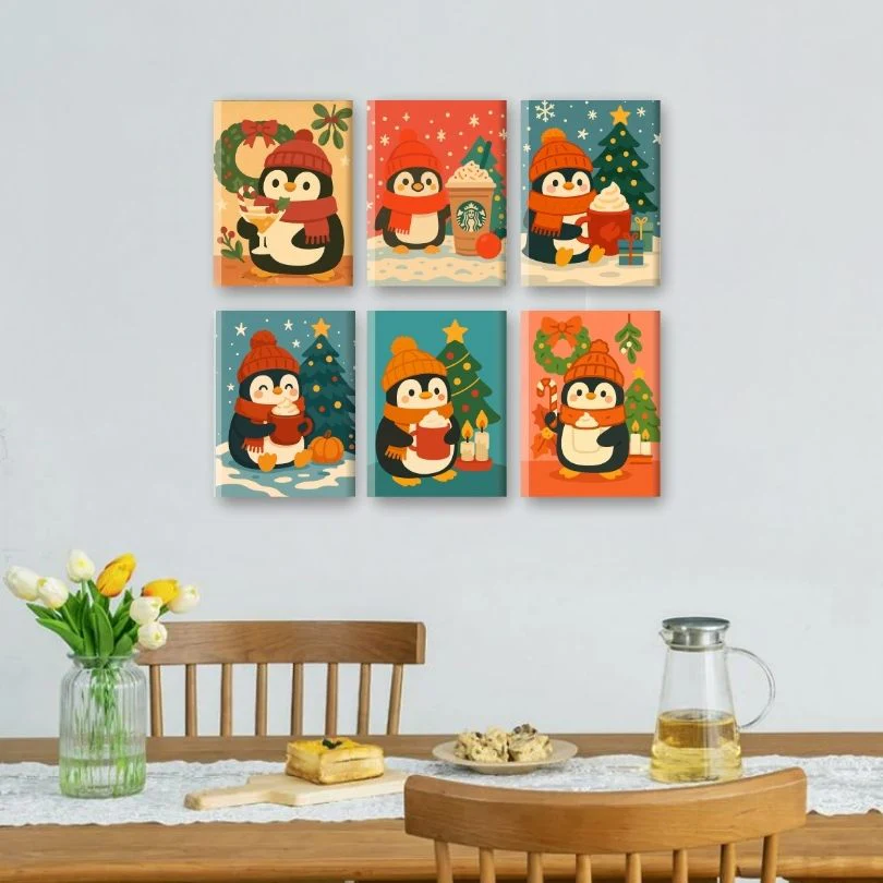 6 Mini Paintings - Christmas Penguin Set - Image 2