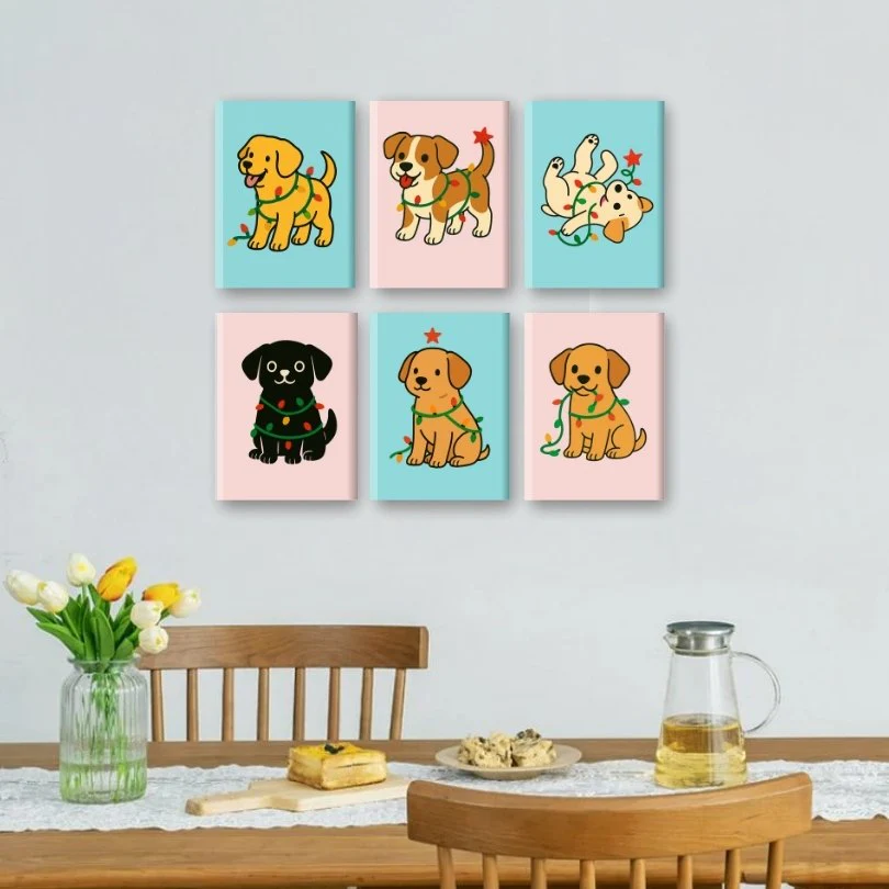 6 Mini Paintings | Christmas Puppies Set - Image 2