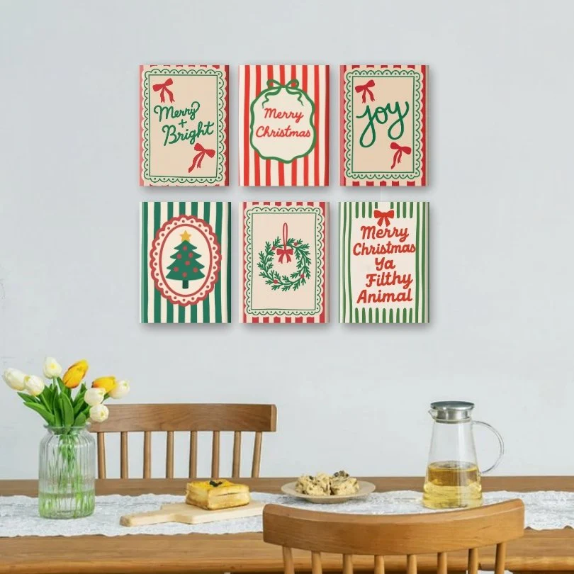 6 Mini Paintings - Christmas Stripes Set - Image 2