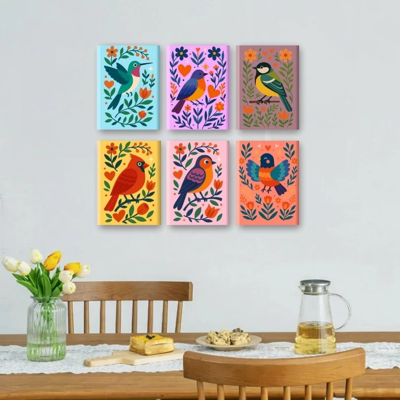 6 Mini Paintings - Colorful Birds Set - Image 2