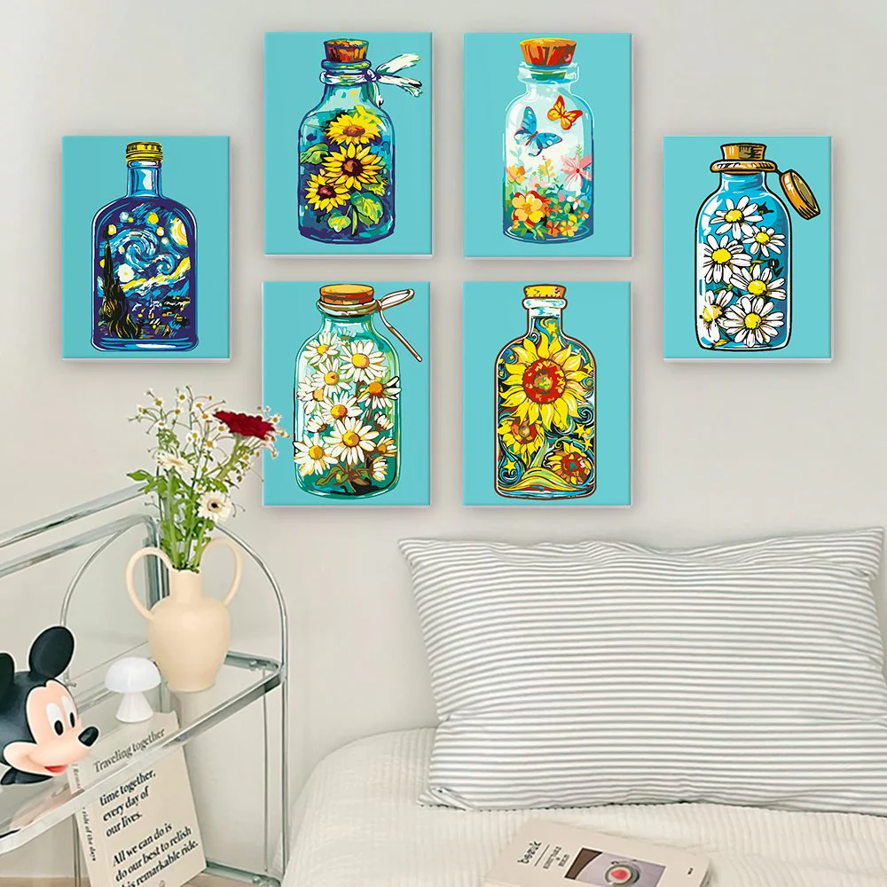 6 Mini Paintings - Colorful Bottles Set - Image 2
