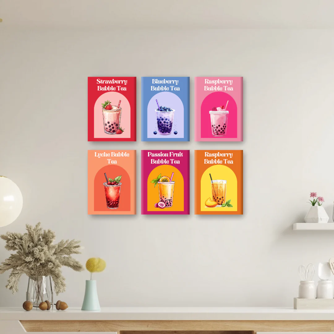 6 Mini Paintings - Colorful Bubble Tea Set - Image 2