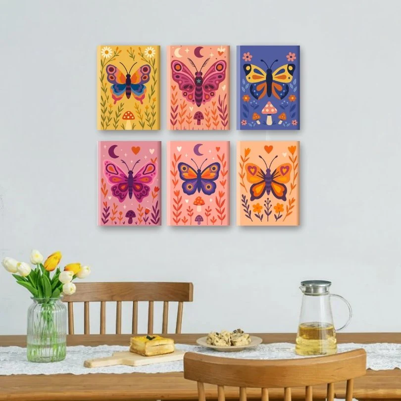 6 Mini Paintings - Colorful Butterflies Set - Image 2