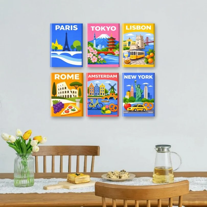 6 Mini Paintings - Colorful Cities Set - Image 2