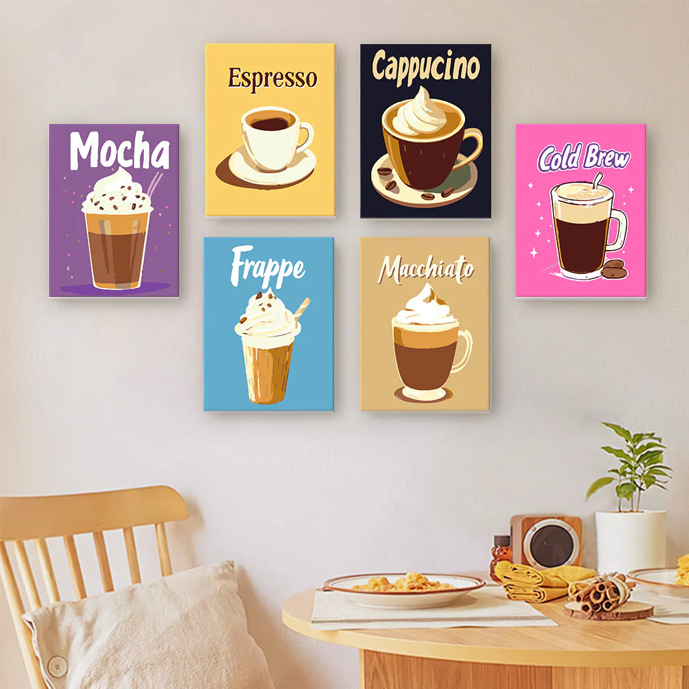 6 Mini Paintings - Colorful coffee set - Image 2