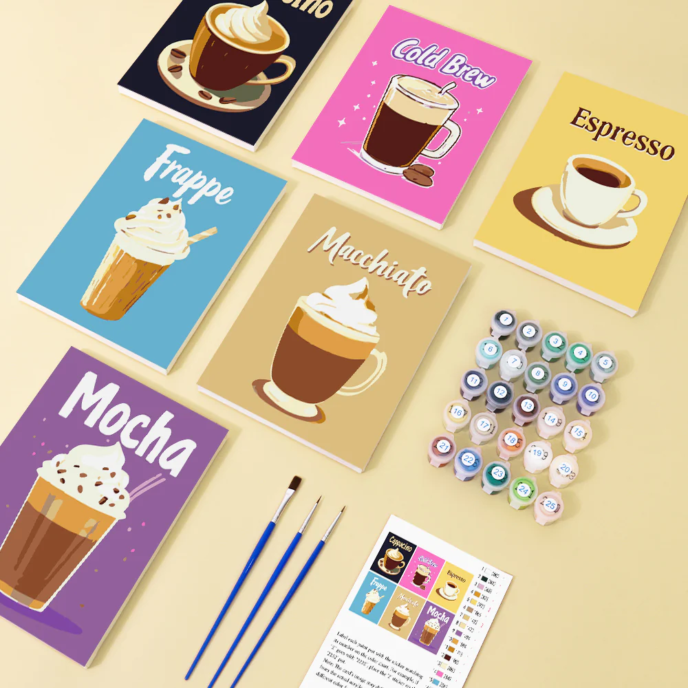 6 Mini Paintings - Colorful coffee set - Image 4