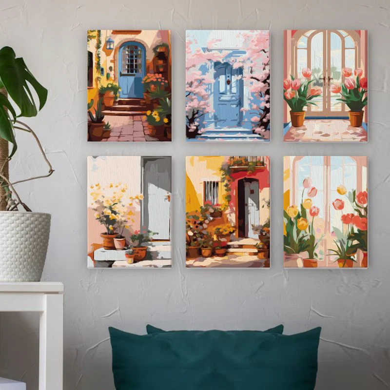 6 Mini Paintings - Colorful Doors Set - Image 2