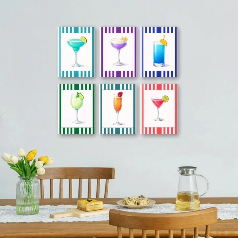 6 Mini Paintings - Colorful Striped Cocktails Set - Image 2