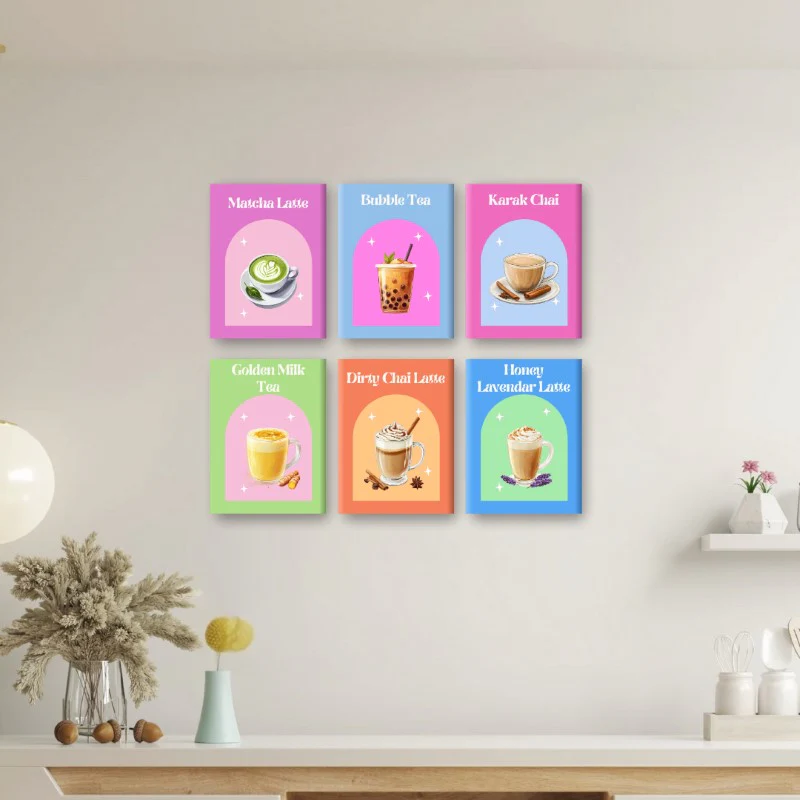 6 Mini Paintings - Colorful Tea Set - Image 2