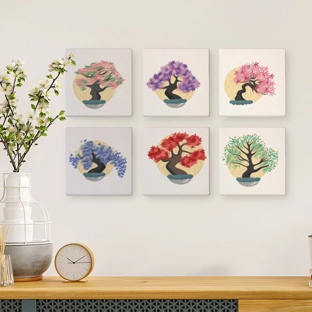 6 Mini Paintings - Colorful Trees Set - Image 2