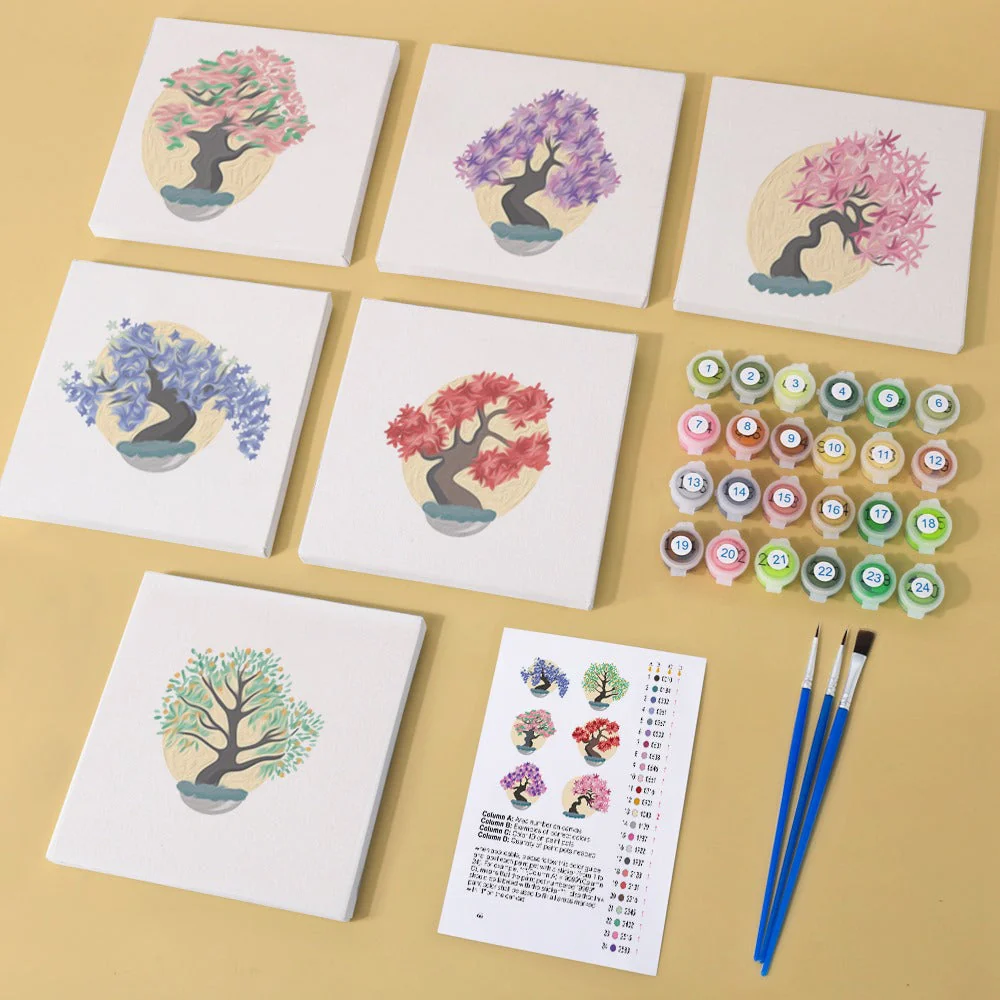 6 Mini Paintings - Colorful Trees Set - Image 4