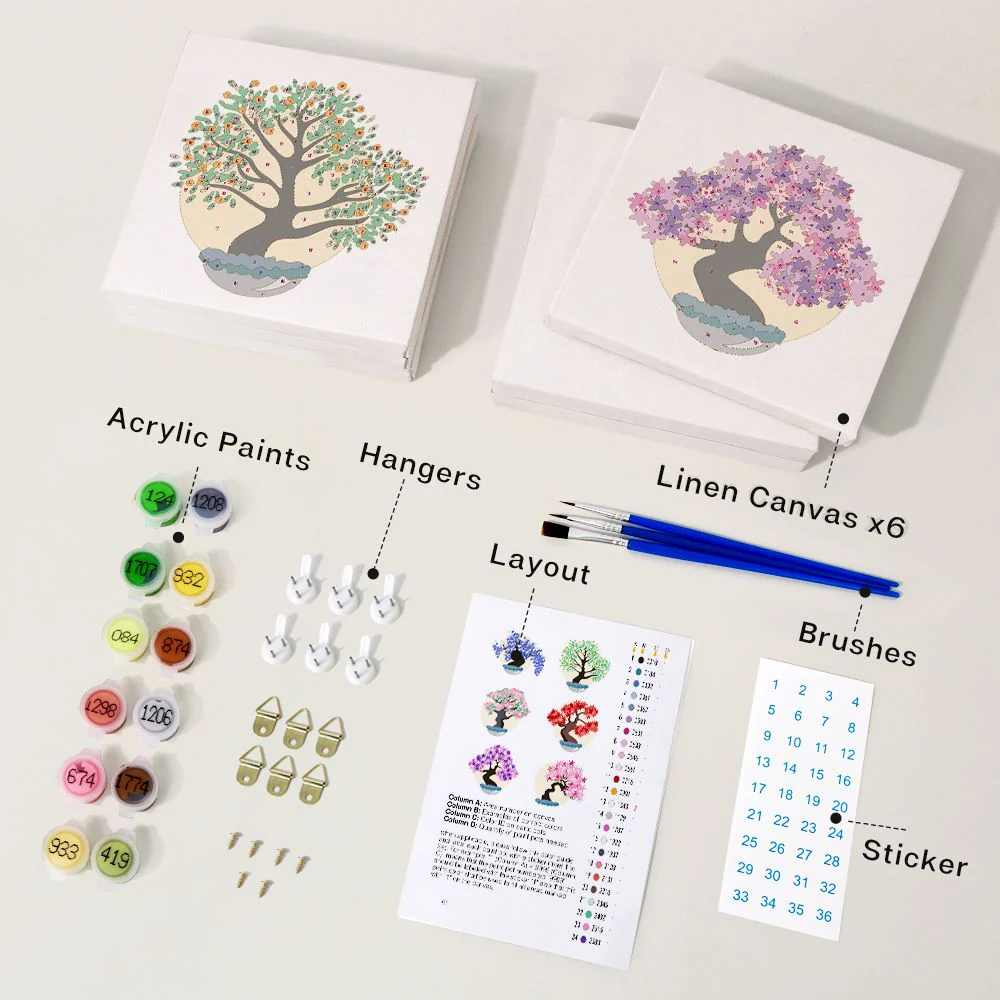 6 Mini Paintings - Colorful Trees Set - Image 7
