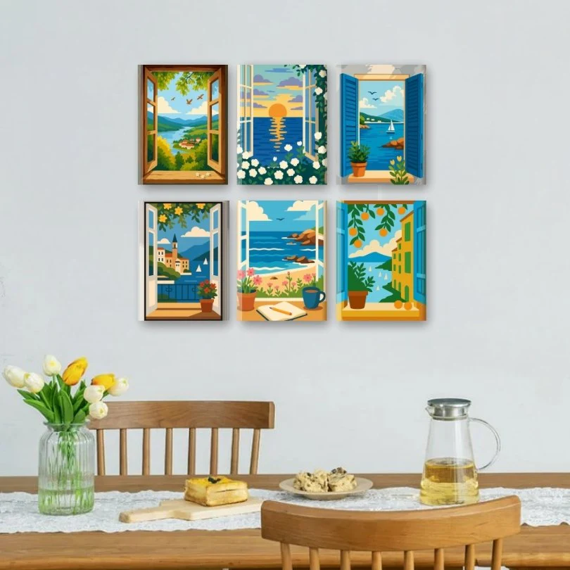 6 Mini Paintings - Colorful Windows Set - Image 2