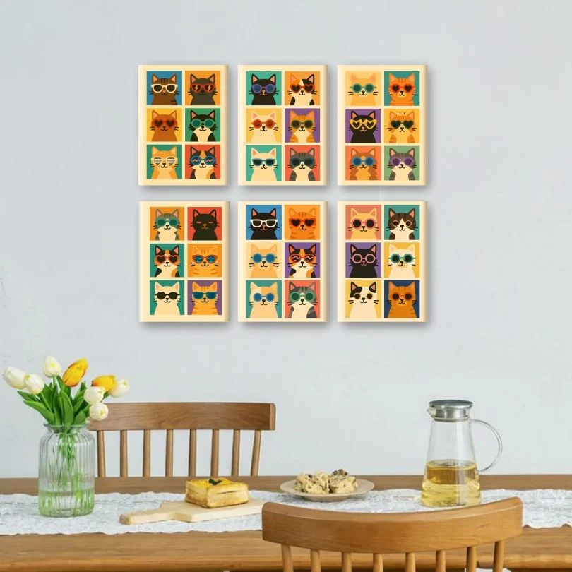 6 Mini Paintings - Cool Colorful Cats Set - Image 2