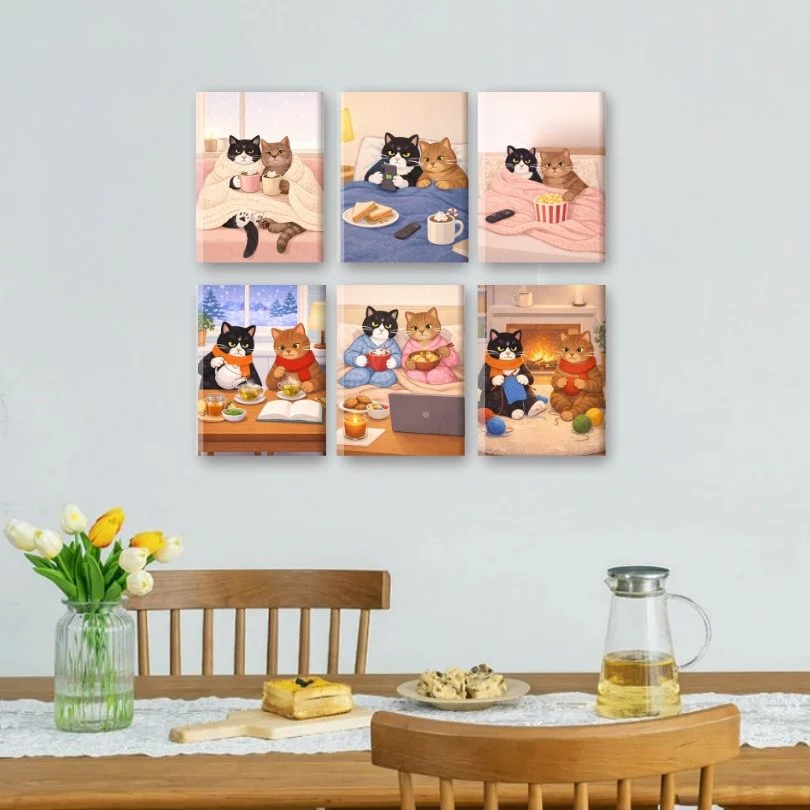 6 Mini Paintings - Cozy Cats Set - Image 2