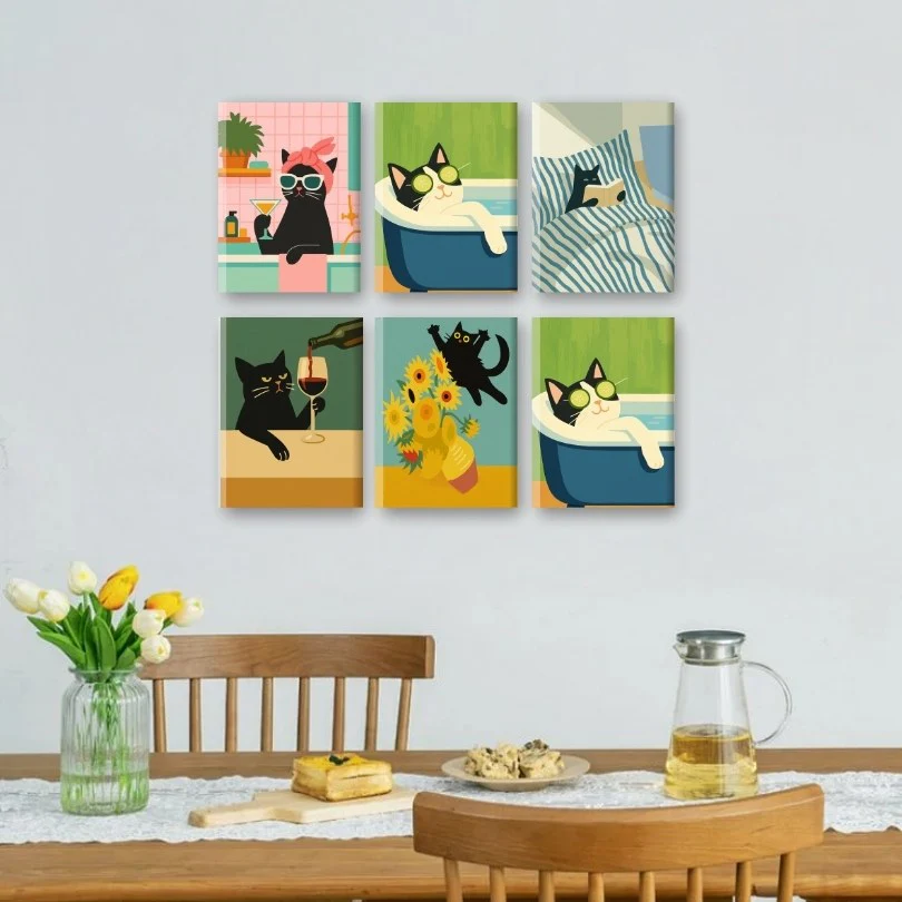6 Mini Paintings - Crazy Cat Set - Image 2