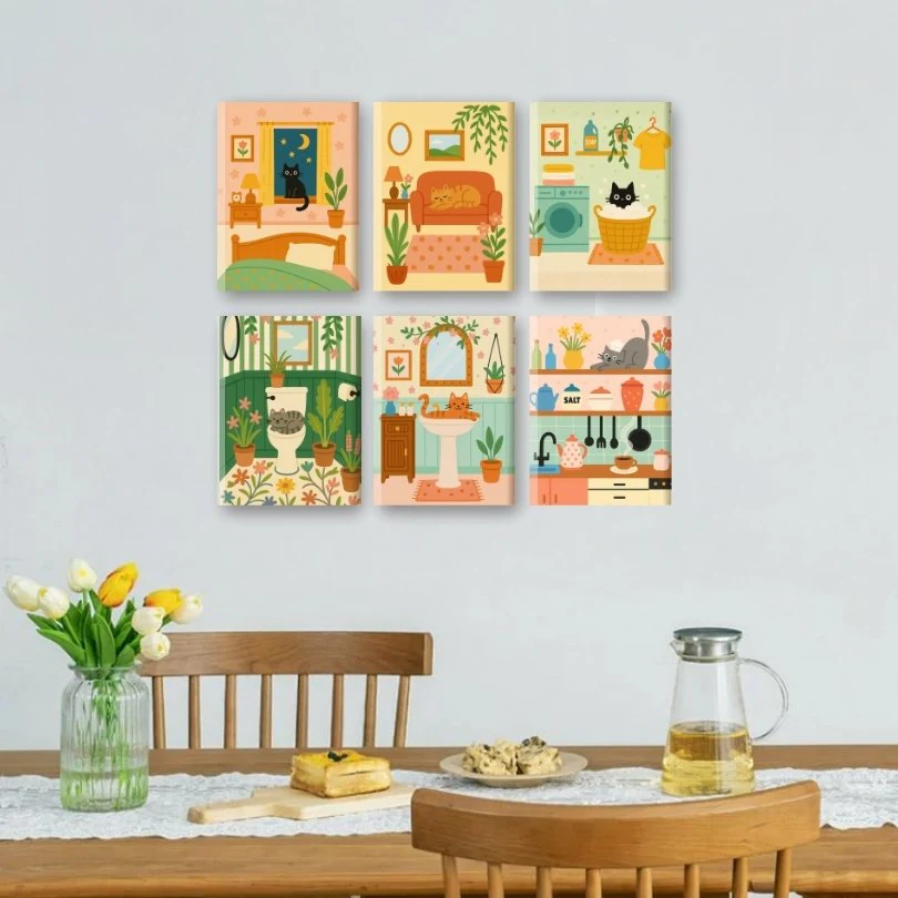 6 Mini Paintings - Cute Cat Set - Image 2
