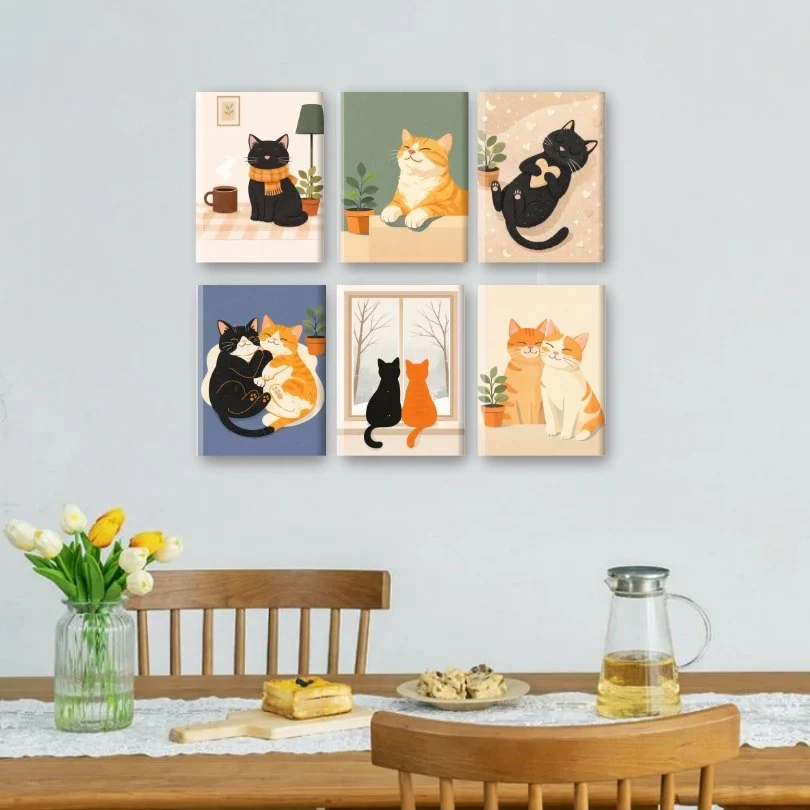 6 Mini Paintings - Cute House Cats Set - Image 2