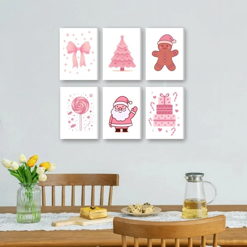 6 Mini Paintings - Cute Pink Christmas Set - Image 2