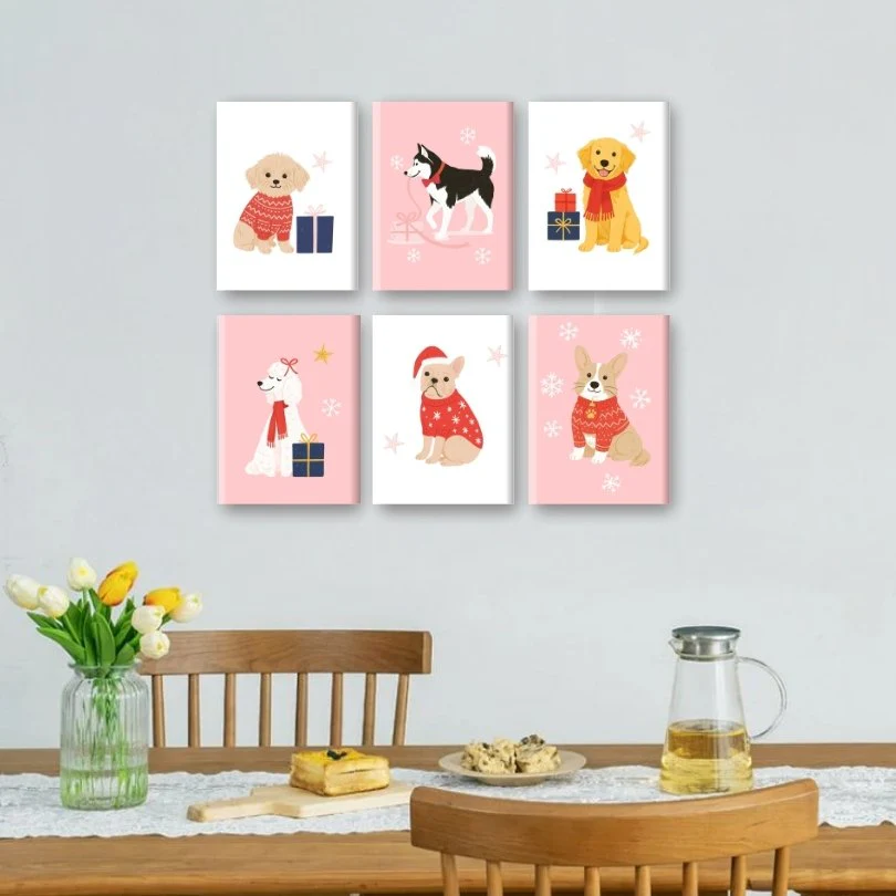 6 Mini Paintings - Cute Winter Dogs Set - Image 2