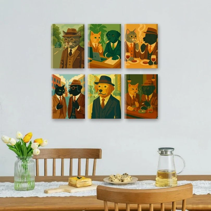 6 Mini Paintings | Detective Cat & Dog Set - Image 2