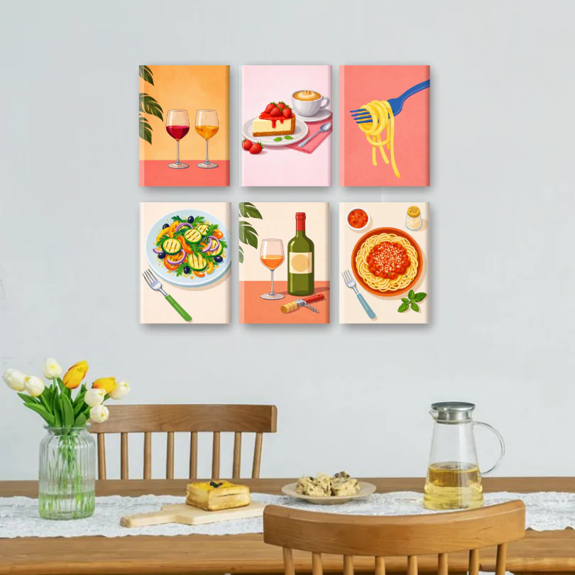 6 Mini Paintings - Dinner & Wine Set - Image 2