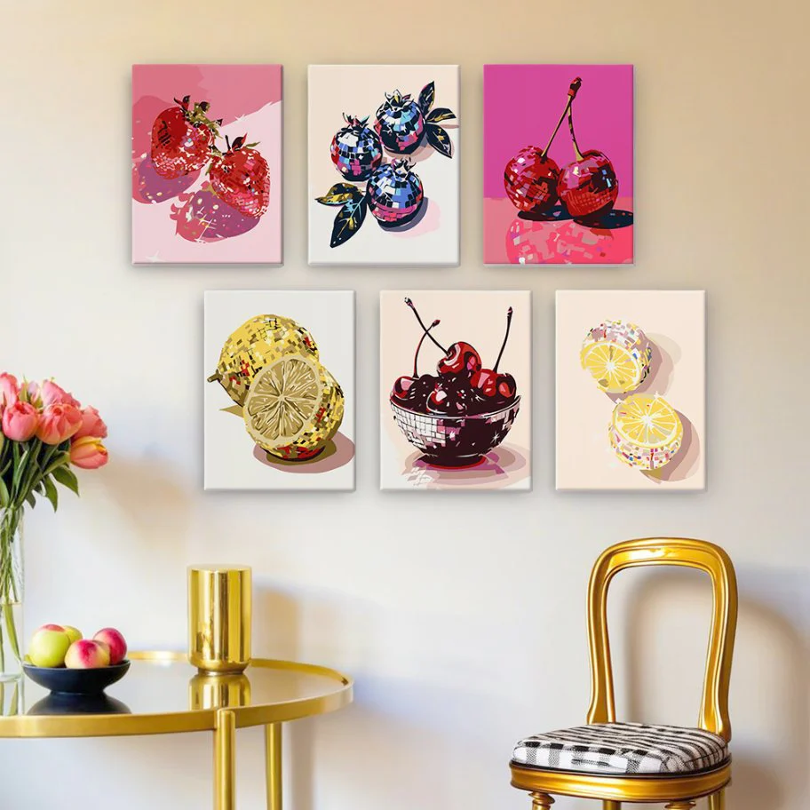 6 Mini Paintings - Disco Fruit Set - Image 2