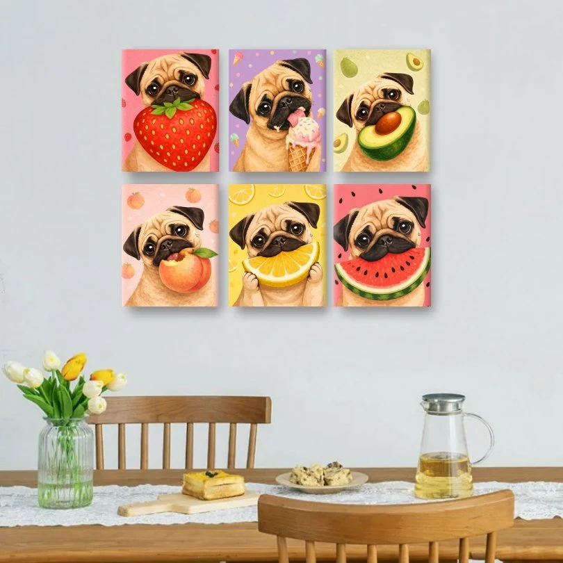 6 Mini Paintings - Dog & Fruit Set - Image 2